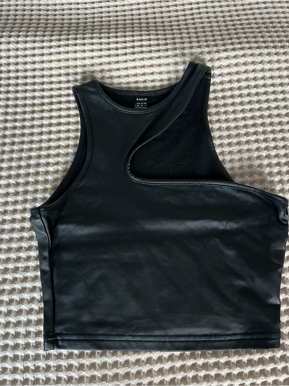 SHEIN Black Faux Leather Asymmetric Cutout Tank Top